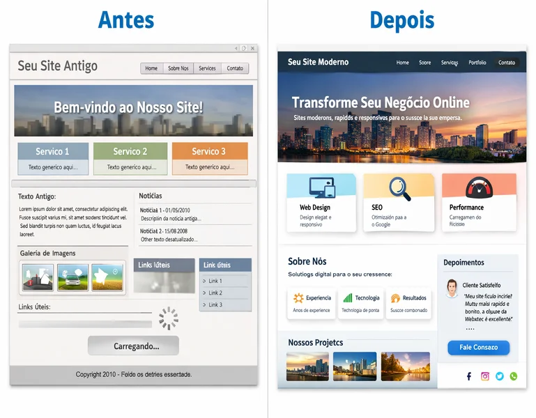 Site moderno e atualizado com design responsivo, SEO técnico e carregamento rápido para melhor ranqueamento